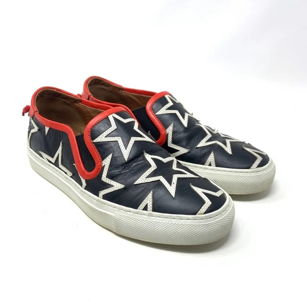 Givenchy Black Leather White Star Red Trim Low‎ Top Skater Sneakers Size 36 US 6